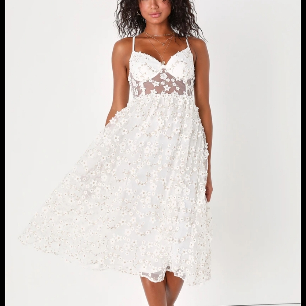 - Lulus darling romance white tulle floral dress brand new with tags size …